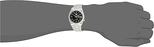 Miniatura 5 de Seiko Reloj automático de acero inoxidable con esfera negra para hombre SNK063J5 Tono plateado