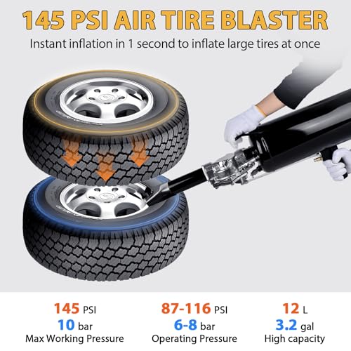 Image of 3.2Gal /12L Tire Bead Seater, 145 PSI Portable Tire Inflator, Handheld Trigger Seating Inflator for Tractor, Truck, ATV, Car & Auto Repair, Black