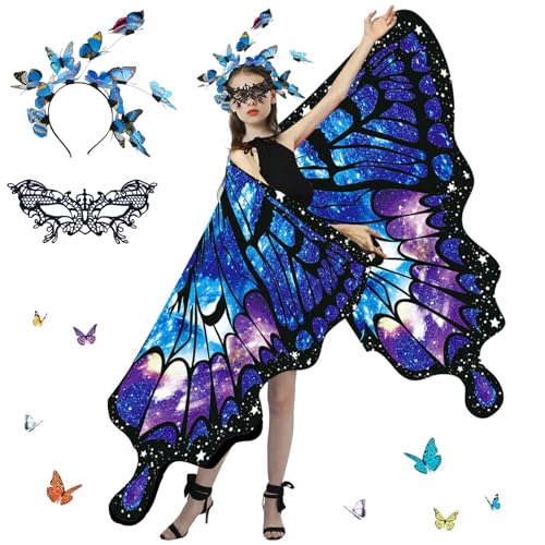 Schmetterling Kostüm Damen,Schmetterling Umhang,Schmetterlingsflügel Erwachsene,Schmetterlingskostüm,Karneval Kostüm Damen,für Cosplay Karneval...