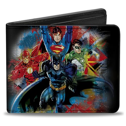 DC Comics Wallet, Bifold, Justice League Superhero Group Splatter, Vegan Leather