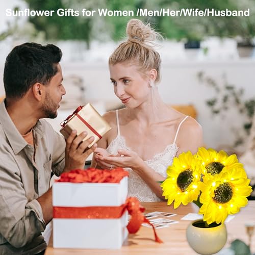 Image of Sunflower Flower Table Lamp Sunflower Gifts for Women Rechargeable Cordless Bedside Lamps USB Infinitely Dimming Night Light for Restaurant Bedroom