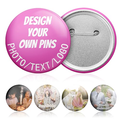 Pines Personalizados y Chapas, 1-100 Piezas Diseña tus Propios Insignias con Foto/Texto/Logo, Diseño Tu Propio Pinback Decorativo para Mochilas Ropa Bodas Navidad Cumpleaños Fiestas y Conferencias