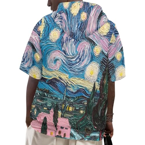 GLUDEAR Mens Short Sleeve Hoodies Paint Print Drawstring Pocket Workout Pullover Hooded Sweatshirt T-Shirts4