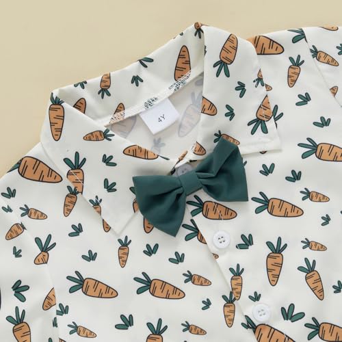 Image of Owl's-Yard Baby Boy Easter Outfits Rabbit Carrot Short Sleeve Button Down Shirts and Solid Color Shorts 2 Pcs Summer Set