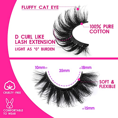 Lashes Russian Strip Mink Lashes 18mm D Curly False Eyelashes 12 Pairs Fluttery Wispy Fake Eyelashes Natural Lash Extension Fox Eye Lashes Pack by Yawamica