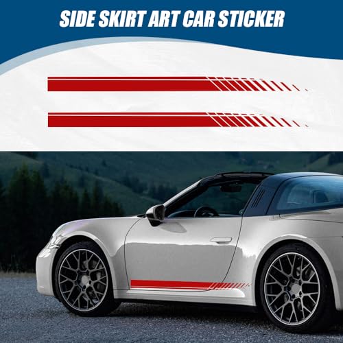 Image of 2Pcs Sports Racing Stripe Graphic Stickers, Side Door Vinyl Decals, Universal Car Decoration Accessories for Truck Auto Body Side Door (Red)