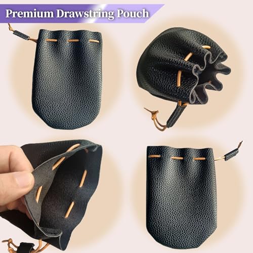 Jewssi Men's Faux Leather Drawstring Pouch Small Car Holder Bag Medieval Coin Money Dice Wallet. (Black)3