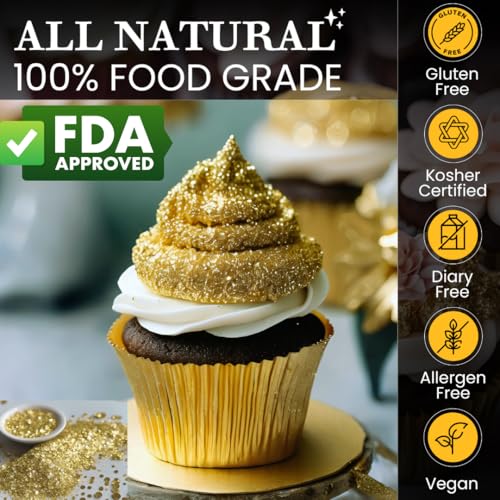 DAZZLE DUST Bulk 10g – Edible glitter for drinks, Edible gold for cake decorating, gold luster edible for cakes, edible gold, drink glitter Edible Cake Decorations 100% Food Safe, Vegan, Dairy-Free.