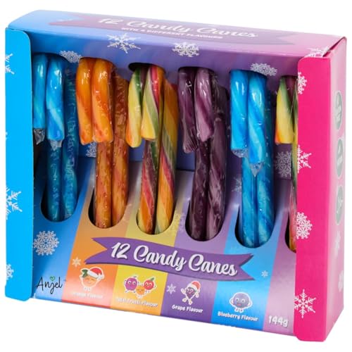 Lot de 12 Sucres d’Orge Multicolores - Confiserie Goût Cerise, Cola, Pastèque & Multi-fruits – Bonbons de Noël Sans Gluten Vegan pour Enfants – Décoration...