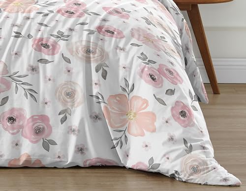 Image of Sweet Jojo Designs 3-Piece Queen Comforter Set (Pink /Grey Boho Floral) for Girls, Kids, Teen, Adult Bed Room incl. Full Size Bedding Sets & Sham (Watercolor, Flower, Elegant Rose, Farmhouse, Nature)