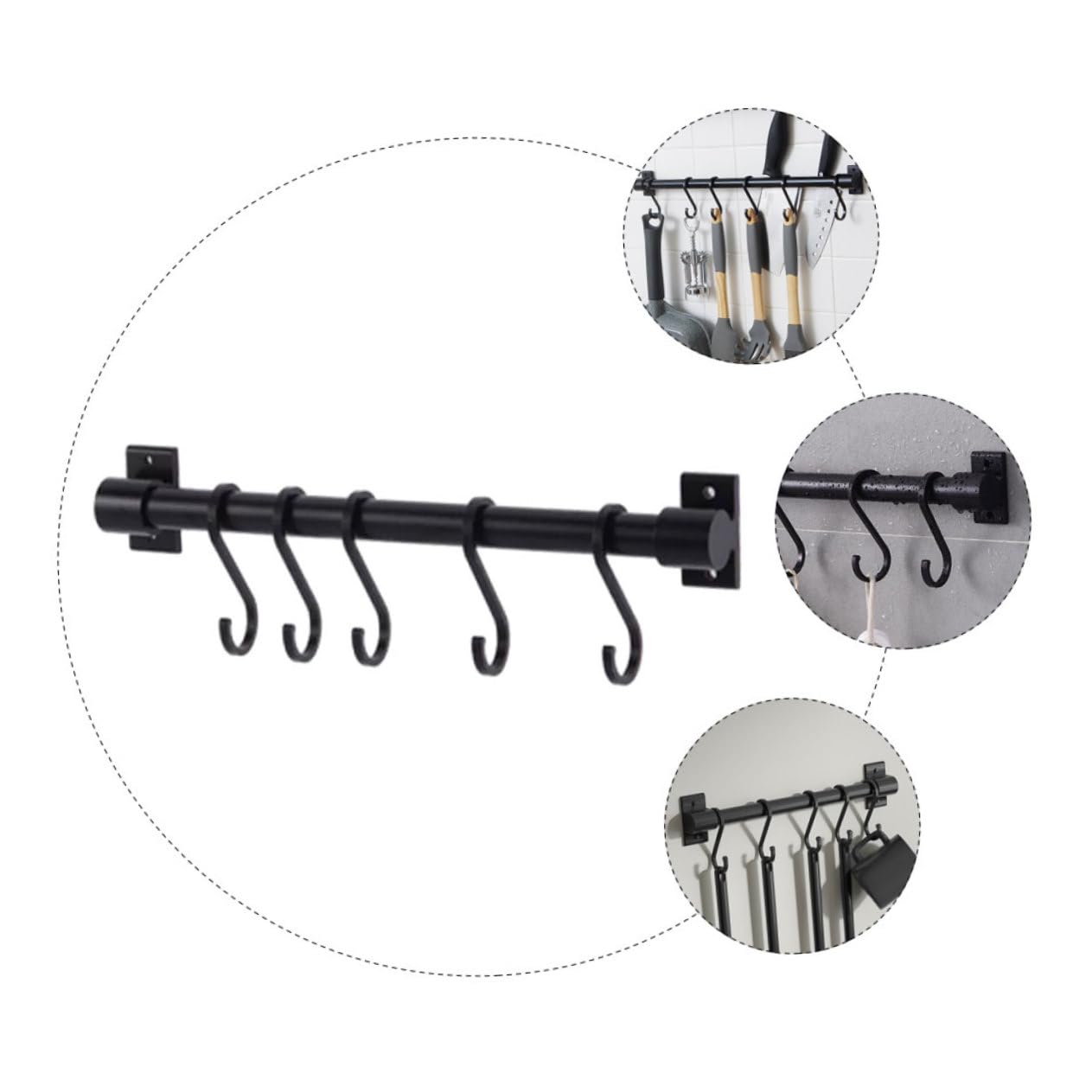 SOLUSTRE Barra para Colgar Utensilios de Cocina y Sartenes, Soporte de Pared Multifuncional de Aluminio Espacial Negro, Estante Desmontable Adecuado para Cocina y Baño