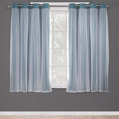 Image of TOWN & COUNTRY LUXE Talia Double Layer Indoor Curtains, Sheer and Room Darkening Blackout, Grommet Top, Energy Efficient, 2-Pack Set, 52 inchx63 inch, Turquoise