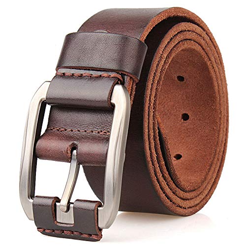 Ceinture grande taille homme souple en cuir véritable marron 105cm