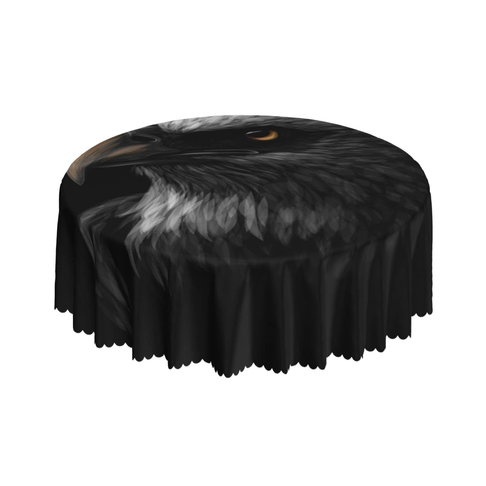 Lsjuee Bald Eagle Black Round Tablecloth 60 Inch Printed Washable Tablecloth for Dining Party Holiday Fall Home Decorative