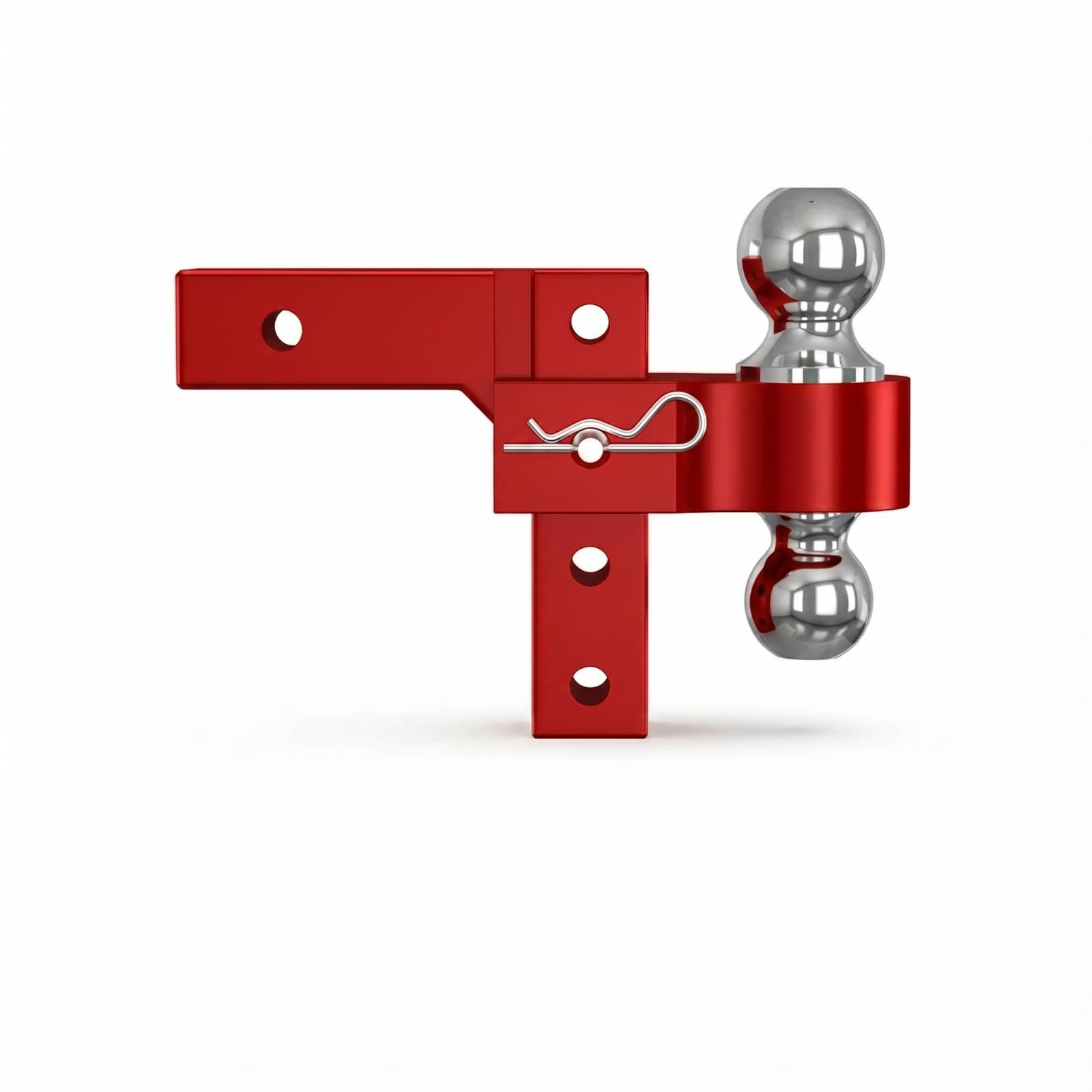 Almencla Enganche de Remolque Ajustable con Acople Doble Bolas Intercambiables y Altura Regulable Estructura en Aleación de Aluminio Vástago Estándar 2pulgadas, Rojo