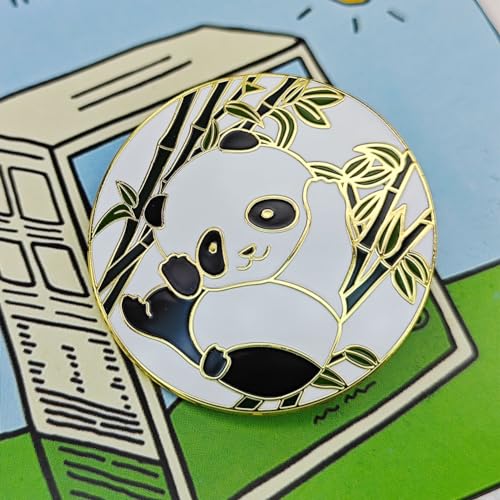 Image of Panda Enamel Pins with Bamboo Design, Cute Cartoon Lapel Panda Pins for Women and Girls