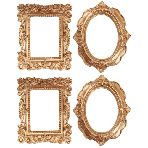 IMIKEYA 4 Stück kleine Bilderrahmen Gold Vintage Barockrahmen 12,3x10 cm...
