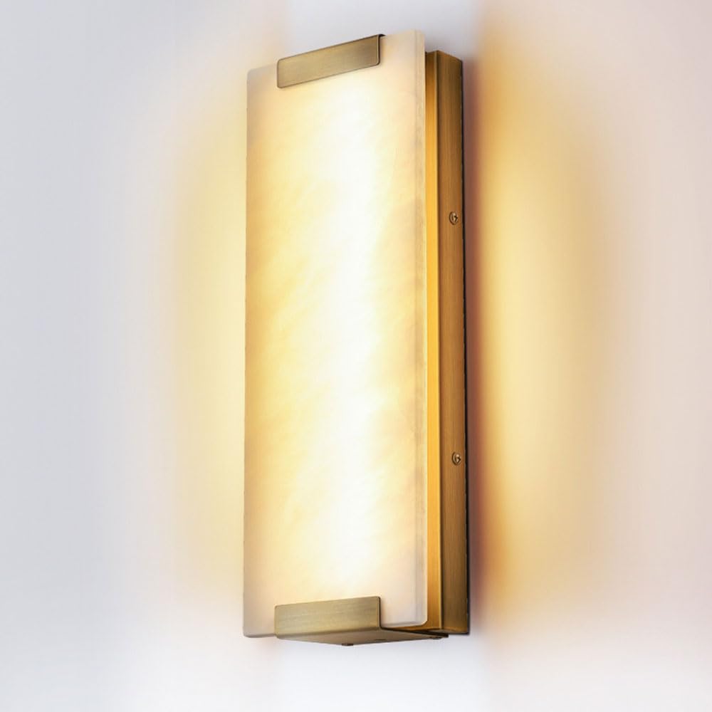 Applique rettangolare da 14,1 pollici in alabastro, lampada da parete in stile nordico, applique in metallo con sorgente luminosa a LED, apparecchi di illuminazione a parete per corridoio, sogg