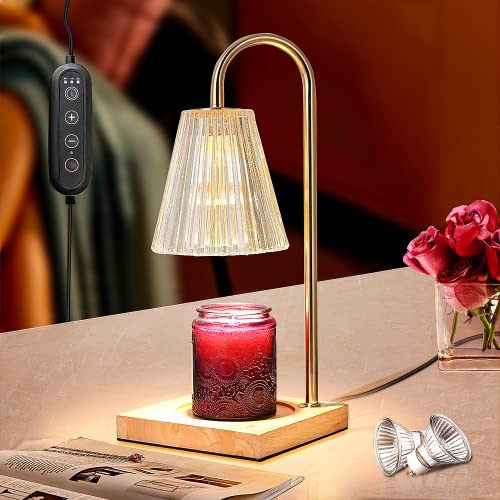 Candle Warmer Lamp with Dimmer, 2H/4H/8H Timer Dimmable Electric Candle Warmer Home Decor Candle Warm Lamps for Jar Candles Wax Melt Safety Night Lamp Scented Jar Candle Heat Lamp with 2 Bulbs