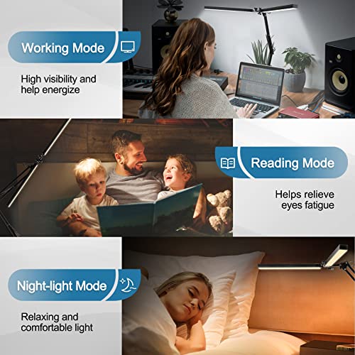 Lanhado Led Desk Lamp, Swing Arm Desk Lamps For Home Office, 24W Architect Led Table Lamp, Eye-Caring Black Desk Lamp With Clamp, 3 Lighting 10 Brightness Adjustable Desk Lamp For Read/ Relax/ Work #TOP6