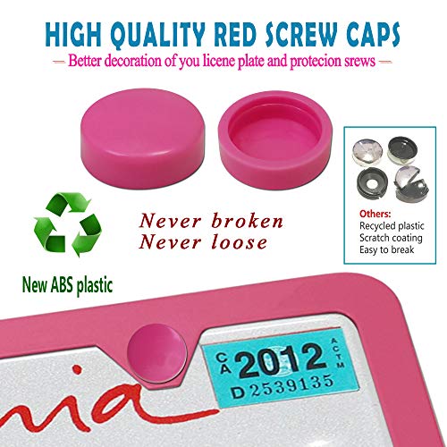 Bggtmo Pink License Plate Frames- Metal Aluminum Car Tag Cover, 2 Pack Slim Front & Rear Holders For Us Vehicles, Rust/Rattle Proof, Cute Car Accessories For Women, With Screws, Tire Valve Stem Caps #TOP3