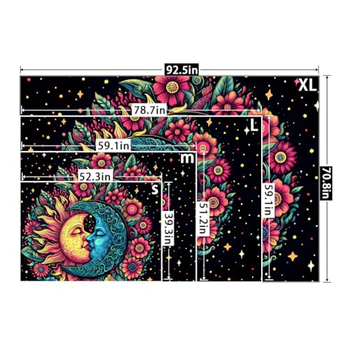 Generleo Sun And Moon Tapestry Trippy Flower Tapestry Hippie Boho Floral Plant Tapestry Vintage Aesthetic Black Star Background Tapestry Mystic Starry Night Sky Tapestry Wall Hanging For Bedroom Dorm thumb #4
