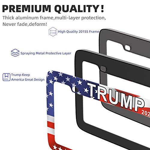 SHARE&CARE Stainless Steel License Plate Frame for Cars with Screws, Donald Trump Make America Great Again Design Car Licenses Plate Covers Holders for US Vehicles (2)