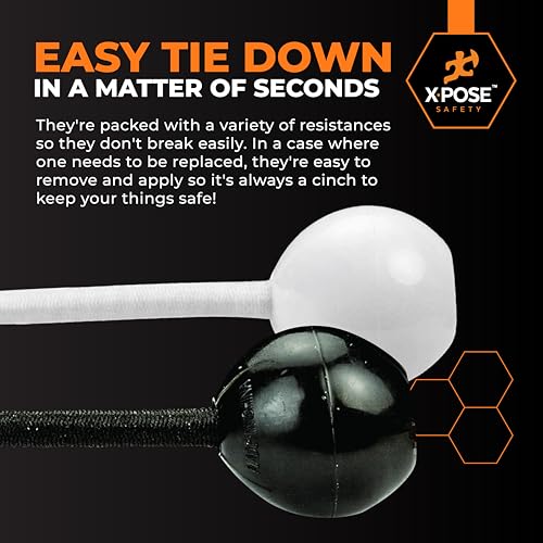Image of Xpose Safety Bungee Ball Cords 9 inch 10 Pack Heavy Duty Assorted Colors Black and White Stretch Rope with Ball Ties for Canopies, Tarps, Walls, Cable Organization