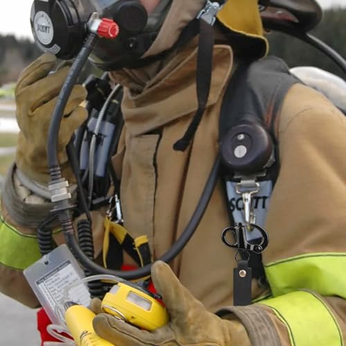 Image of 4 Pcs Firefighter Accessories Tools, SCBA Mask Quick Release Shackle with Leather Handle, Marine Grade 316 Stainless Steel Shackle Lanyard