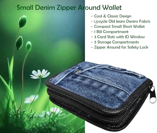 Upcycling Denim Jeans Zipper Around Compact Small Short Wallet Purse for Women2