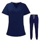 VIAOLI Scrubs for Women Set V-Neck Pocket Top & Drawstring Jogger Scrub Pants