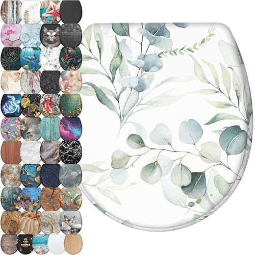 Image of Sanilo Wooden Toilet Seat with Quick Release & Soft Close [ROUND] - Decorative & Slow Close Molded Wood Seat - With One Click for Easy Installation & Cleaning - With Adjustable Fit (Eucalyptus)