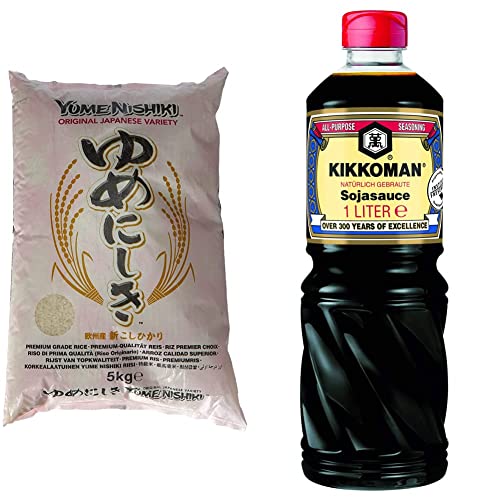 YUME NISHIKI Jfc Reis (Short Grain), 1er Pack (1 X 5000 g) & KIKKOMAN - Sojasosse (Pet), (1 X 1 LTR) Cover