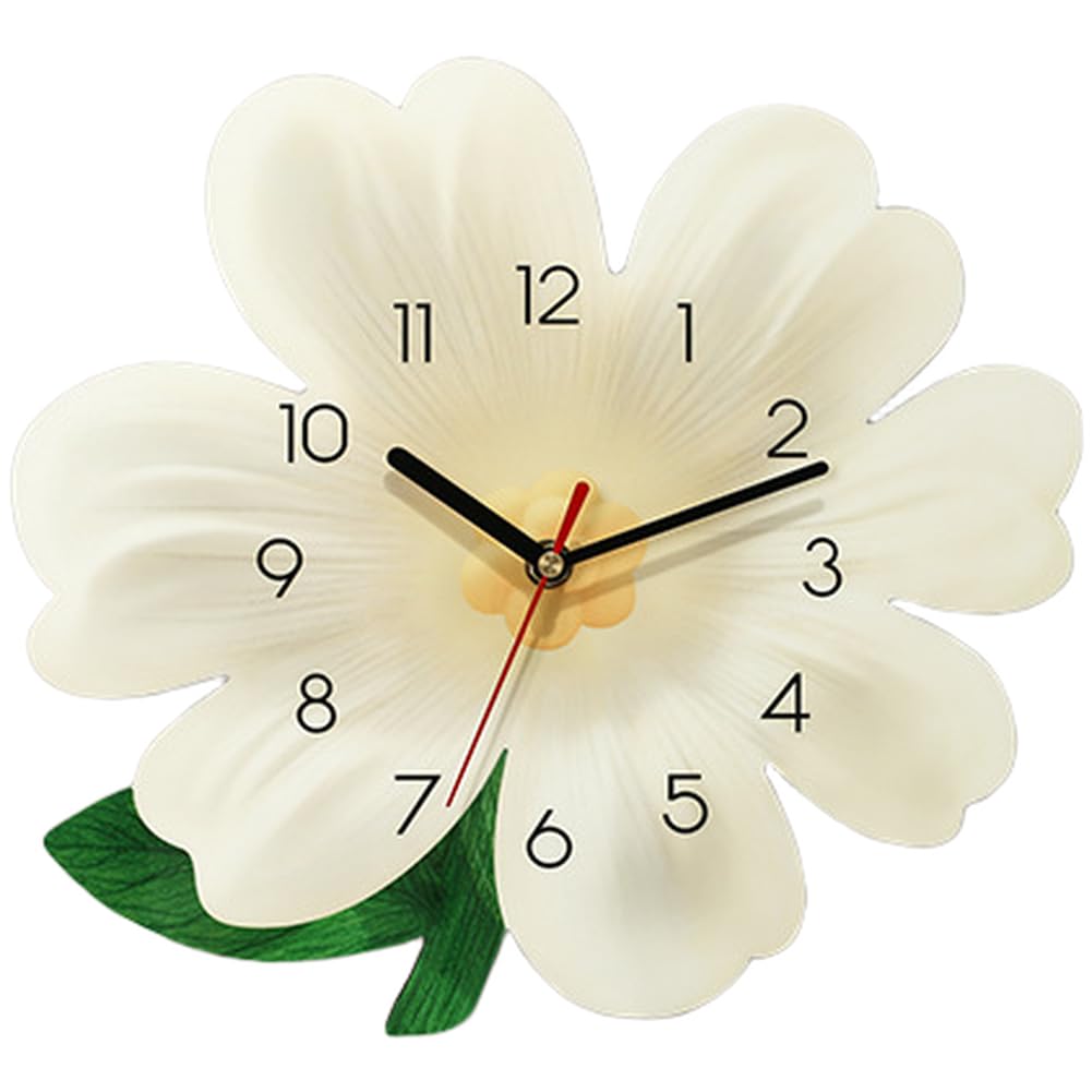 Reloj de pared grande silencioso con patrón de flores, cuarzo MDF