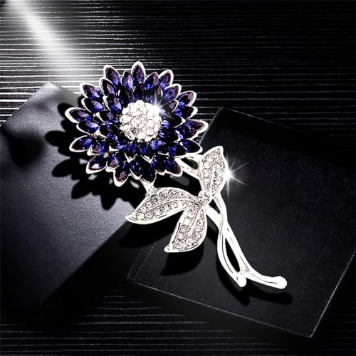 Image of Elegant Sunflower Rhinestone Flower Brooch for Women Gold-Toned Crystal Leaf Daisy Blossom Brooches Lapel Pins Dainty Dress Accessories Wedding Valentine Jewelry