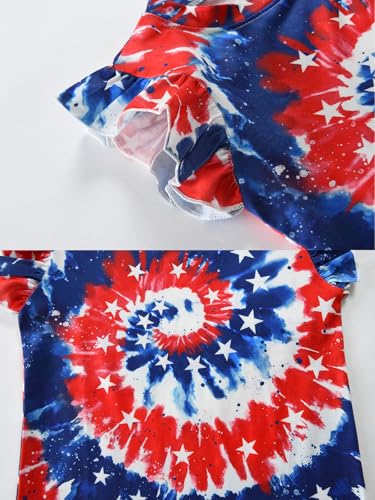 Image of Toddler Girls July 4th Shirts American Flag Ruffle Short Sleeve Patriotic Red White Blue Star Outfits Blouse Tops
