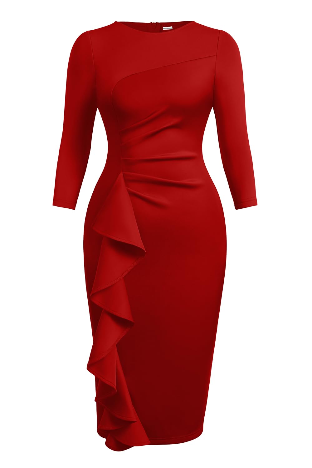 MemorieseaWomen's Vintage Bodycon 3/4 Sleeve Work Church Knee Length Pencil Midi Dress