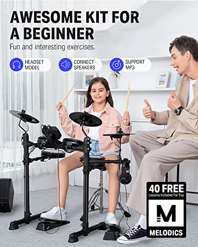 Donner-DED-80-Electric-Drum-Set-Electronic-Drum-Kit-for-Beginner-with-180-SoundsMesh-Drums-with-Drum-Throne-Sticks-HeadphoneKids-Christmas-Birthday-Gift-and-40-Melodics-Lessons