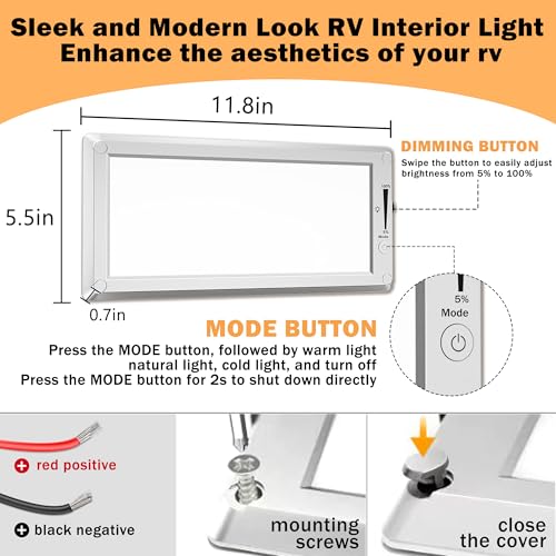 3 Color RV LED Ceiling Light, 12V Dimmable with Switch, Energy Saving Gift for RV/Car/Trailer/Boat