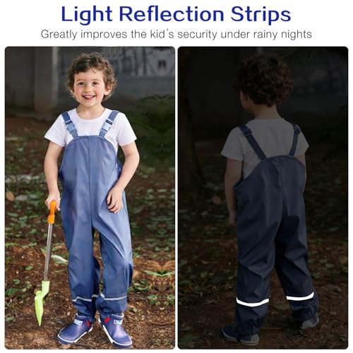 Image of SSAWcasa Kids Rain Pants, Toddler Waterproof Boys Girls Pants, Mud Dirty Proof Rain Suspender Trousers Overalls