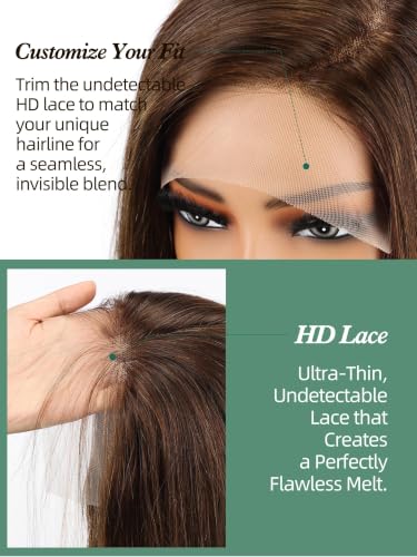 Image of 4.5x6 HD Glueless Human Hair Brown Lace Front Wigs for White Women Nature Brunette Straight Wig Pre Plucked 180% Density Transparent (24inch)