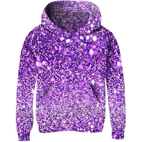 Lovekider Girls Sweatshirts Fashion 3D Galaxy Print Hoodies Size 4-6 Purple Shining Starlight Pullover Hoodie without Fleece Cover