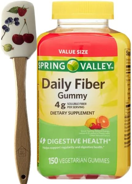 Spring Valley - Gomitas vegetarianas de fibra diaria, 150 unidades + 1 mini recipiente para pastillas (el estilo y el color varían)