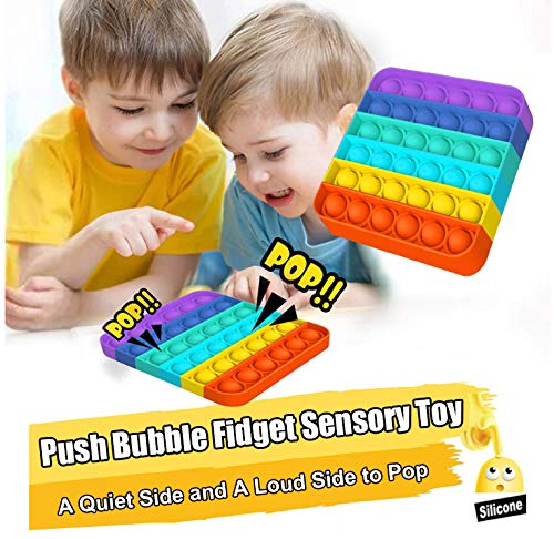 Push Bubbles Pop Fidget Sensory Toy,a Loud Side and a Quiet Side to Pop,Autism ADHD Special Needs Stress Reliever Silicone Squeeze Toy, a Great Way to Relax and Keep Busy for Kids and Adults - Rainbow