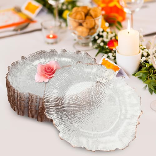 Platos Decorativos Transparentes 12.6 in Borde Oro Rosa, Pack 25 miniatura 4