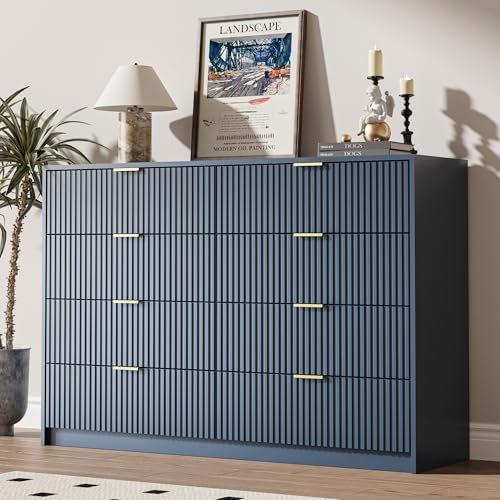 Image of MAISONARIA Navy Dresser for Bedroom, 8 Drawer Double Dresser, Modern Chest of Drawers for Bedroom, Living Room, Entryway and Closet, 55 inch L x 15.7 inch D x 37.4 inch H