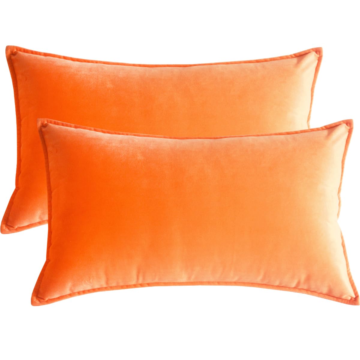 Lutanky Velvet Cushion Covers 40 x 60cm Orange Rectangle Piped Throw Pillow cases (Pack of 2) Decorative Long Pillow Covers for Sofa Couch with Invisible Zipper — image 1