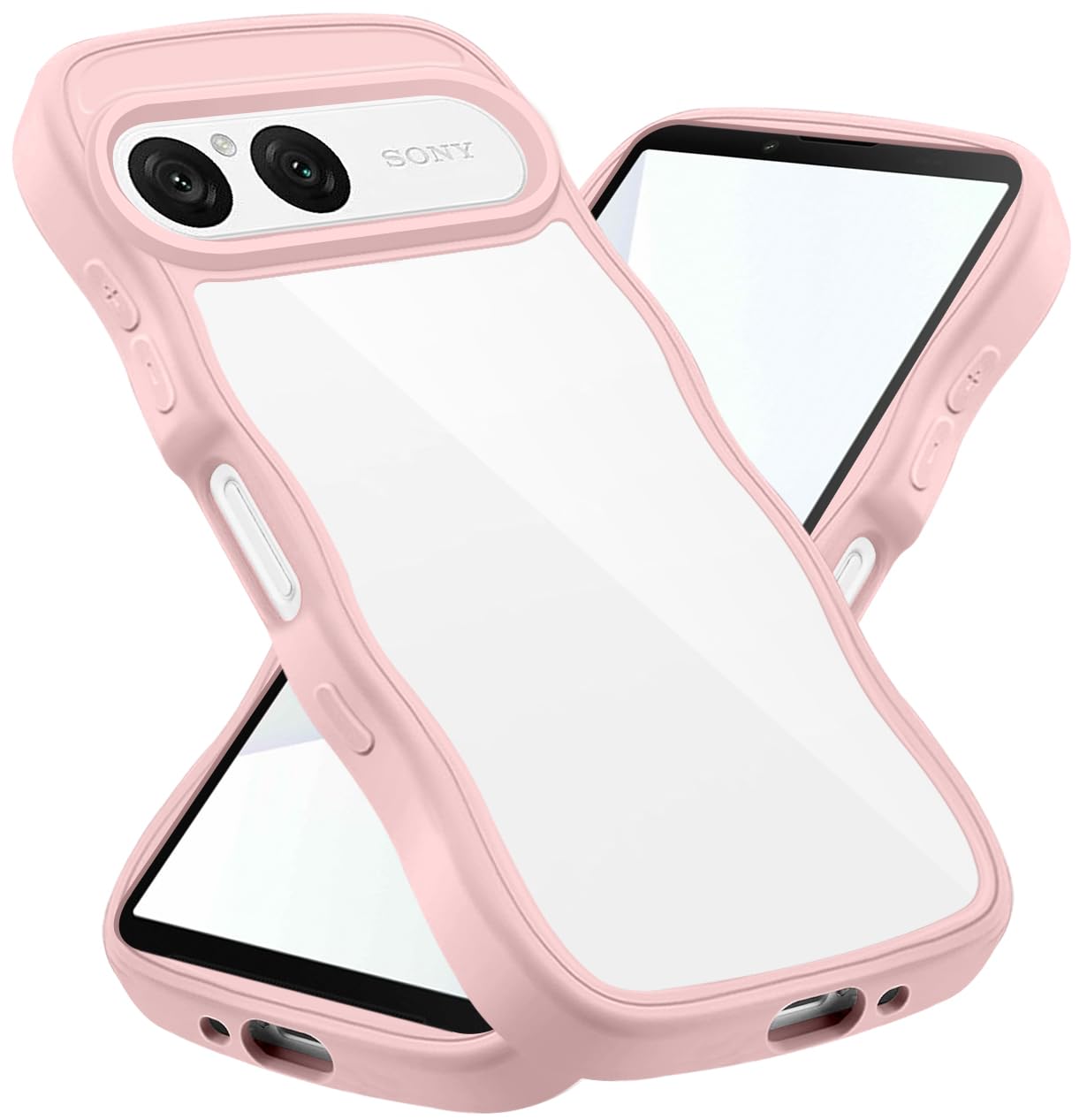 Wonyihui For SONY Xperia 10 VII ケース クリア かわいい SO-52F スマホケース 波状フレーム うねうね 耐衝撃 滑り止め 人気 可愛い エクスペリア 10 VII カバー 落下防止 ワイヤレス充電対応 (ピンク)
