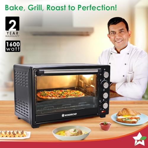 Image of Wonderchef Oven Toaster Griller (OTG) - 28 litres, Black - with Rotisserie,Auto-Shut Off, Heat-Resistant Tempered Glass, Multi-Stage Heat Selection | Bake, Grill, Roast | Easy clean