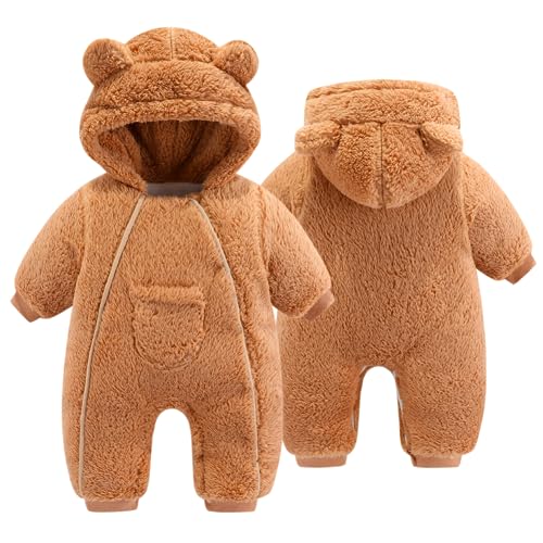 Image of UVIPC Newborn Baby Bear outfit Baby Fleece Snowsuit Jumpsuit Warm Hooded Outfits Double Line Design